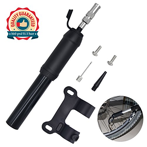Haoguo Mini Bike Pump Fits Schrader and Presta Bike Pump Valve, High Pressure 160 Psi, Bicycle Tire Pump for BMX, Road and Mountain Bikes, Included Frame Mount, Ball Needle Valve