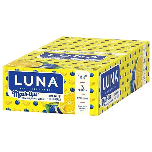 LUNA BAR – MASH-UPS LEMONZEST + BLUEBERRY FLAVOR – GLUTEN FREE SNACK BARS – NON-GMO – PROTEIN BARS – MADE WITH ORGANIC OATS (15 PACK)