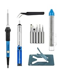 Vastar   Juego completo de plancha de soldadura de 60 W, 110 V, temperatura ajustable con 5 puntas diferentes, bomba de desoldar, soporte, pinzas antiestáticas y tubo de soldadura adicional para uso reparado variado