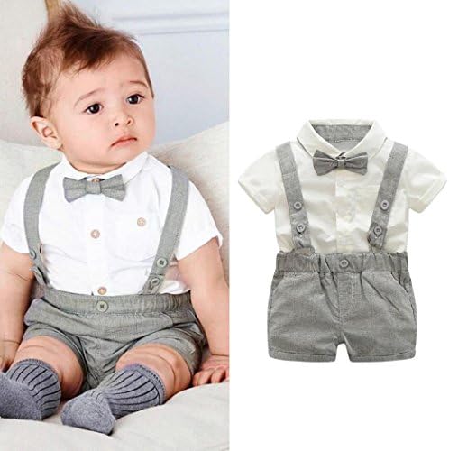 Kstare Baby Boys Outfits Gentleman Bowtie Short Sleeve Shirt+Suspenders Shorts Clothes Set