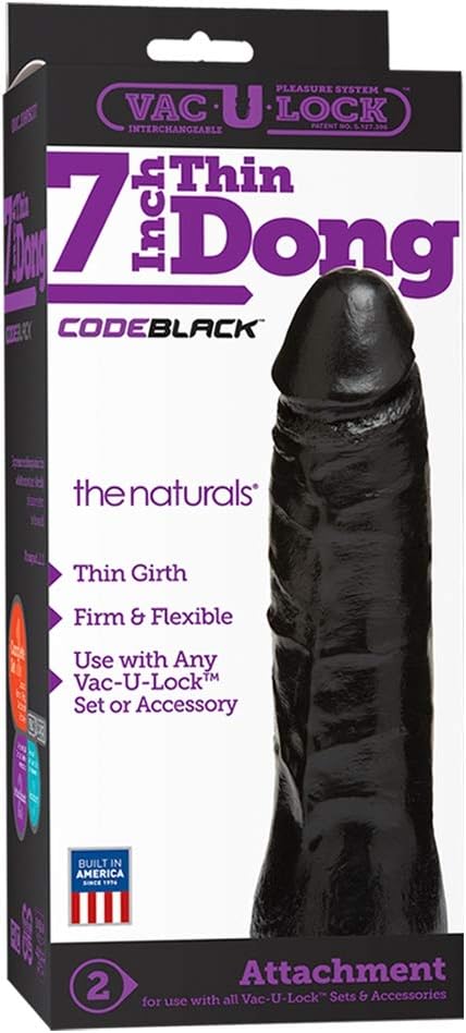 Vac-U-Lock CodeBlack, 7 Inch Thin Dong, The Naturals, Black, Slim Shaft Design with Textured Veins, FIRMSKYN - Image 3