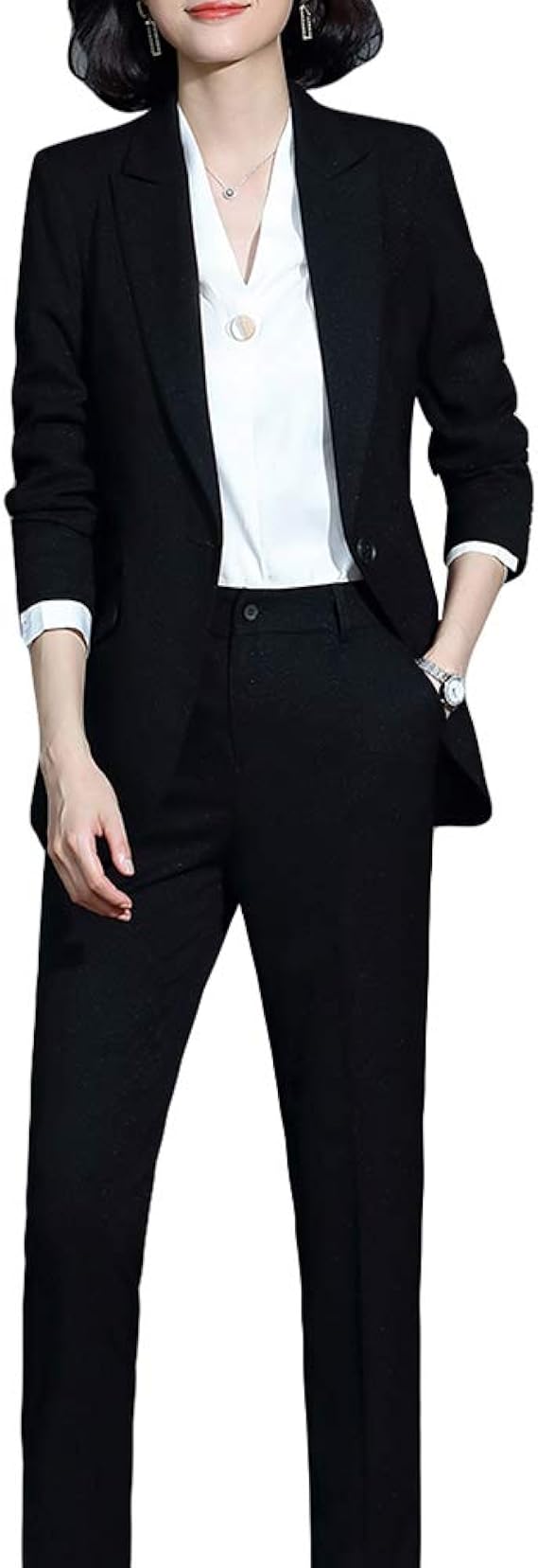 Amazon レディース スーツ セット おしゃれ 2点セット ジャケット パンツ セットアップ ジャケット スーツ スリム 事務服 フォーマル カジュアル 通勤 レジャー スーツ ビジネス用 面接 パンツ スーツ パンツスーツ 通販