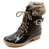 Ollio Women Shoe Lace Up Faux Fur Buckled Duck Boots