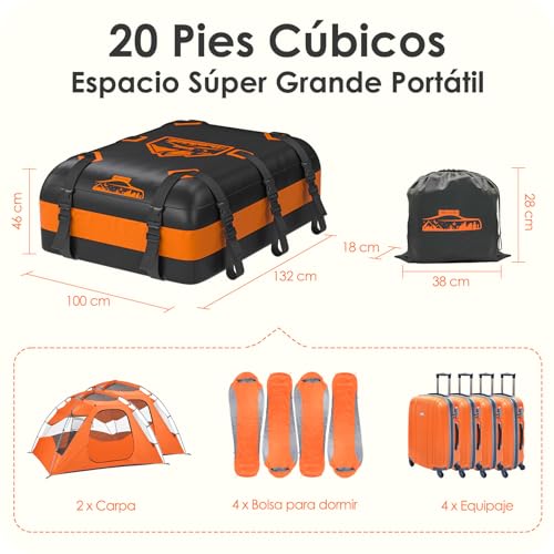 Rymopuey Roof Box 20Cubes/566L, Roof Box for Car 700D Orange, Roof Box with Non-Slip Pads and 10 Fastening Straps, Pto for Cars with/without Luggage Rack