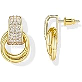 Hefanny Gold Twisted Cubic Zirconia Stud Earrings Women's Trendy Chunky Knot Earrings Hypoallergenic Prom Birthday Jewelry Gift
