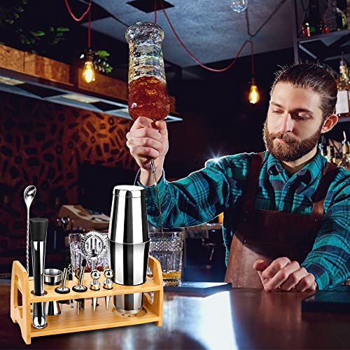 Bartender Kit with Stand, 13 Piece Bar Tools Set, Stainless Steel