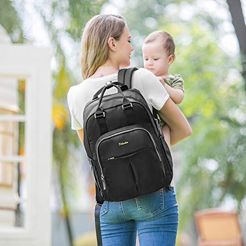 Diaper Bag Backpack, Dikaslon Large Travel Back Pack Waterproof Multifunction Maternity Baby Nappy Changing Bags for Mom and Dad with Insulated Pockets, Changing Pad for Boys and Girls, Black