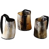 Handicrafts Home Viking Drinking Horn Mug Set of 3 – Real Natural Ox Horn Beer Mug with Handle, Handmade Medieval Viking Horn Drinking Mug for Mead, Beer, Coffee & Wine, Unique Viking Gifts for Men