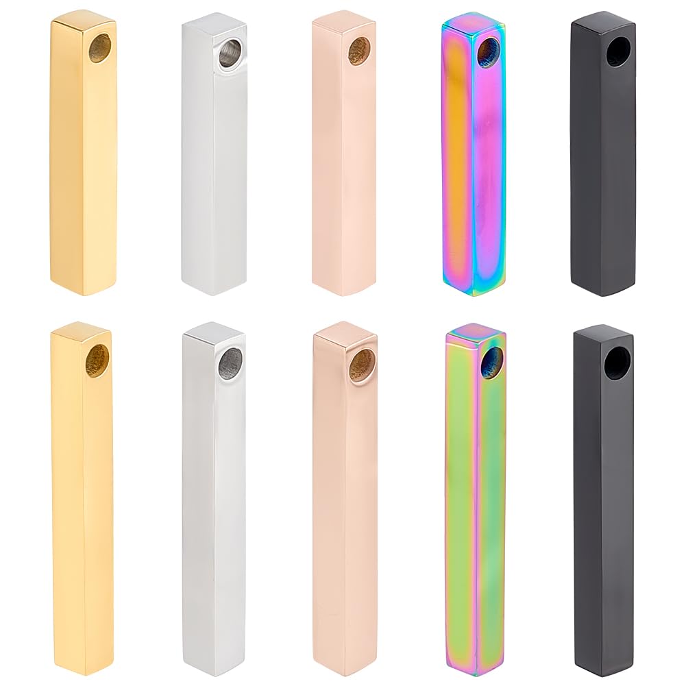 PH PandaHall 10pcs 2 Sizes 5 Colors Rectangle Bar Engraving Blanks, 304 Stainless Steel 3D Stamping Blanks Long Solid Solid Bar Pendant Charms for Necklace Keychain Jewelry DIY Crafts Making