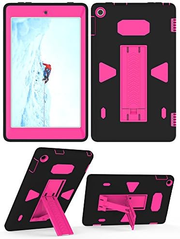 Fire HD 8 2017 Case with Rugged Protective Hard Shell and Kick Stand (Black+Rose Red)