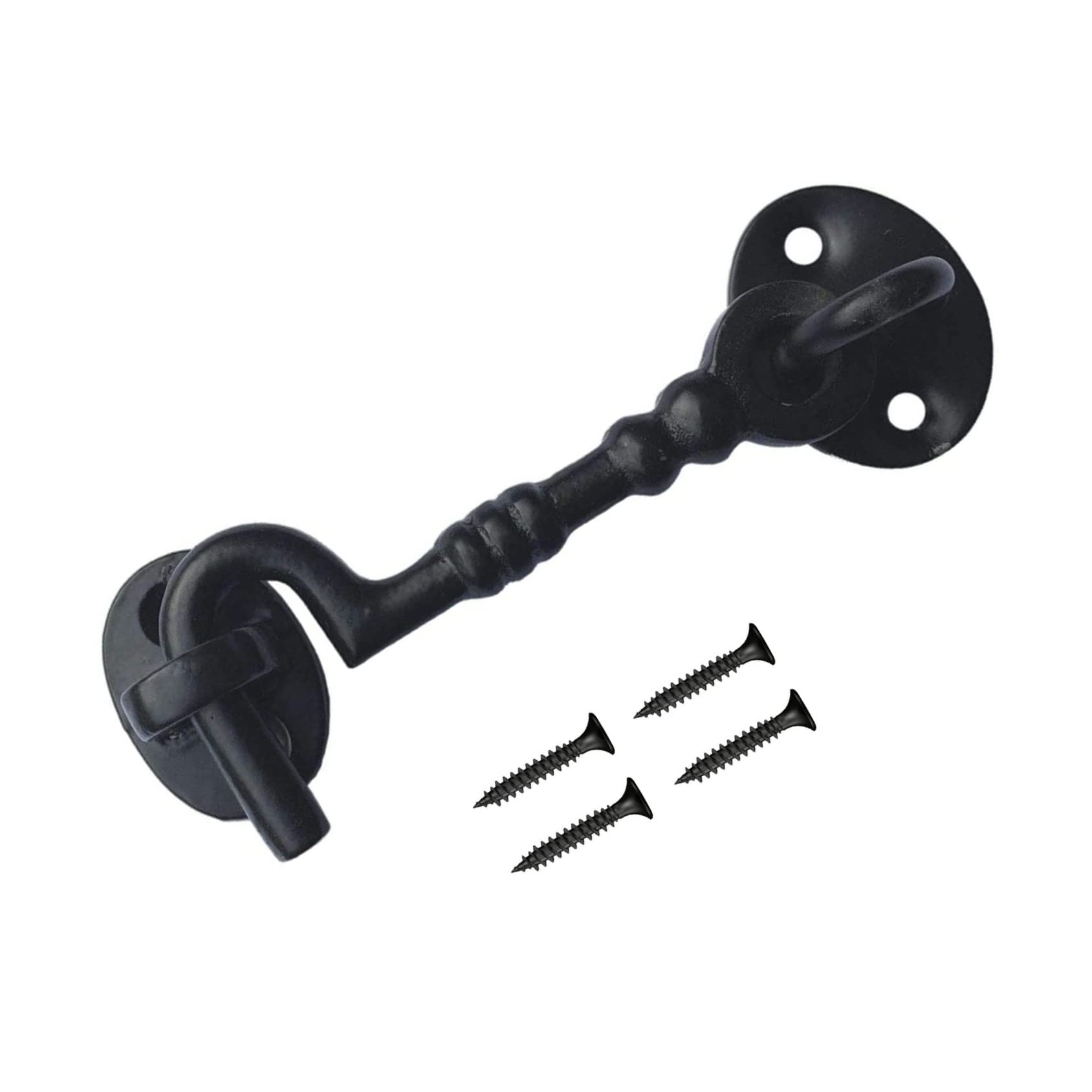 TERF® 100mm Heavy Duty Antique Black Cabin Door Hook and Eye Lock 100mm (4 inch) Cabinet Latch Catch including Fixing Screw For Door Gate Window Closet Shed Latch - Pack of 1