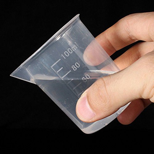 Fujiyuan 5 pcs 100ml Measuring Beaker Cups Lab Supplies Test Graduated Plastic Clear Container Liquid Kitchen