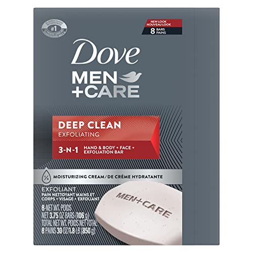DOVE MEN+CARE MEN’S BAR SOAP DEEP CLEAN 8 BARS MORE MOISTURIZING THAN BAR SOAP EFFECTIVELY WASHES AWAY BACTERIA, NOURISHES YOUR SKIN 3.75 OZ