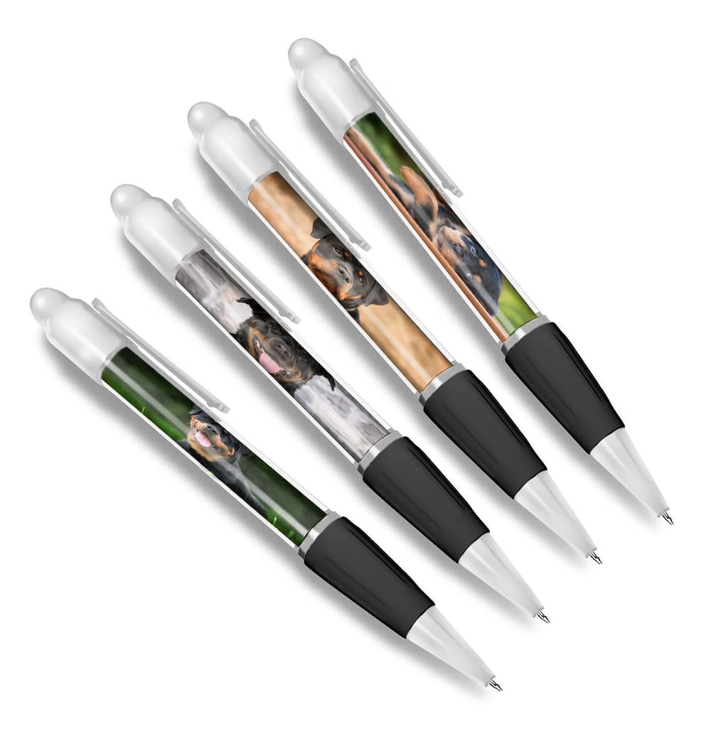 DV DESIGN Set of 4 Rottweiler White Ballpoint Pens - Dogs Pet Animal Puppy Cute Themed Boys Girls Men Women Pen #79619