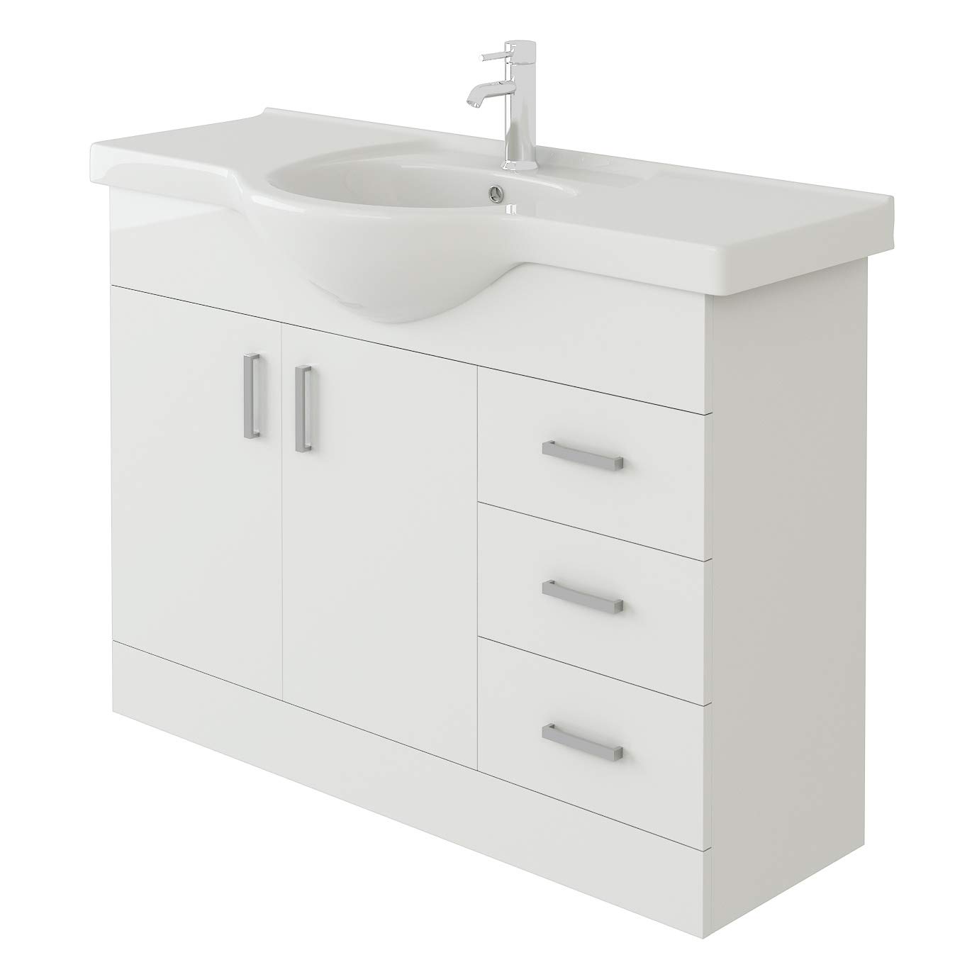 VeeBath VUW1050 Linx Bathroom Vanity Basin Sink Cabinet Unit High Gloss White Soft Close Door Hinges Storage Furniture - 1050mm