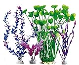 WOO-WIN Large Aquarium Decorations Plants, Fish Tank Artificial Plants Derorations, Red, Purple, Green, be Used for Fairy Garden, 15.7 Inch, 4 Pieces