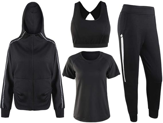 Amazon Yxsueh スポーツウェア レディース ヨガウェア 上下セット 4点 ウェア フィットネス ジャージ ホットヨガ ランニング トレーニング ジョギング スポーツブラ パッド入り 春夏秋冬 運動風 伸縮性 通気 吸汗 速乾 防臭 上下セット 通販