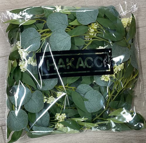 HAKACC Eucalyptus and Willow Leaves Garland ,Faux Eucalyptus Leaves Vine with White Berries for Wedding Home Table Decoration