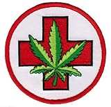 Medical Marijuana Iron-On Patch Medicinal Cannabis Red Cross Pot Leaf Embroidered Emblem