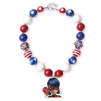 Onlyfo Acrylic Miraculous Ladybug Marinette Pendant Beads Chain Necklace with Jewelry Box,Miraculous Ladybug Necklace for Boys, Girls Red