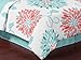 Turquoise and Coral Emma 3 Piece Childrens, Teen, Kids Modern Full / Queen Bedding Set Collection