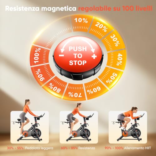 GIDGIMO 2026 Home Exercise Bike with Adjustable Magnetic Resistance 100 Levels, Silent Spinning Bike with LCD Screen, Breathable Seat, Heart Rate Sensor, Maximum Capacity 150 kg