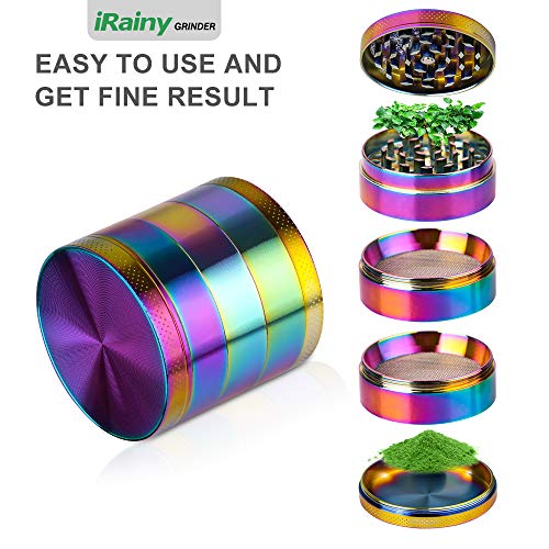 iRainy [5 Piece] Spice Herb Grinder with Pollen Catcher, 2.1 Inch, Metal Black (Dazzy Multicolor) - Thumbnail 3