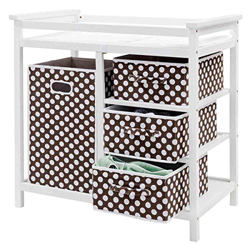 Wooden Baby Diaper Changing Table with Cushion of Safety Strap, Laundry Hamper, and 3 Storage Baskets (White)