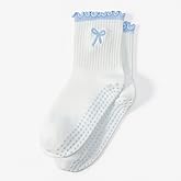 Jeyiour Women Cute Pilates Socks Nonslip Ruffle Yoga Socks with Grip Mother Pilates Yoga Gift for Barre Embroidery