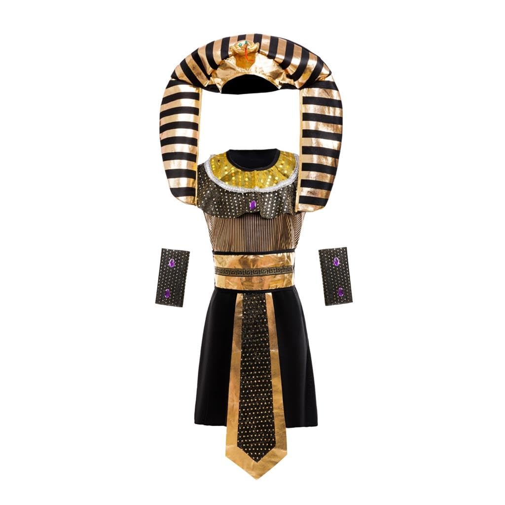 Lito Angels Ancient Egyptian Pharaoh Costume for Kids, Gold King Tut Dress Up Outfit Set for Boys Halloween School Plays Age 7-9 Years