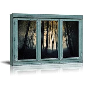 Vintage Teal Window Looking Out Into a Foggy...