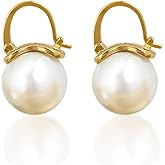 OwMell Elegant 925 Sterling Silver Pearl Drop Earrings Dangle Stud Gold Plated Earrings for Women Large Size 12mm