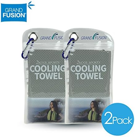 2Kool Sports™ Cooling Towel 2 Pack Pouch with Carabiner – Gray Instant Chilly Towels for Sports, Workout, Yoga, Fitness, Gym, Pilates, Travel, Camping & More (Grey)