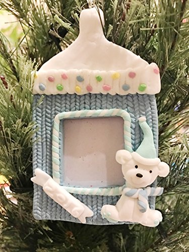 Baby's First Photo Frame Christmas Ornament Dated 2016 ~ Clay Dough (Baby Boy Blue)