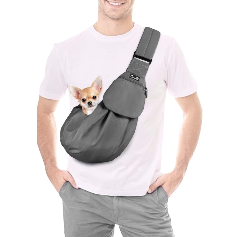 SlowTon Pet Carrier, Doggie Cat Hand Free Sling Carry Dog Papoose Carrier Adjustable Padded Shoulder Strap Tote Bag with Front Pocket Safety Belt Outdoor Travel Puppy Carrying for Walking Subway — image 1
