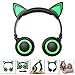 Fashional Cat Ear Headphones, IPRO Cat Earphone-LED Glowing Cat Ear Head phone-Cute Headphone for Computer,Tablet,Phone,MP3,MP4,etc-Green