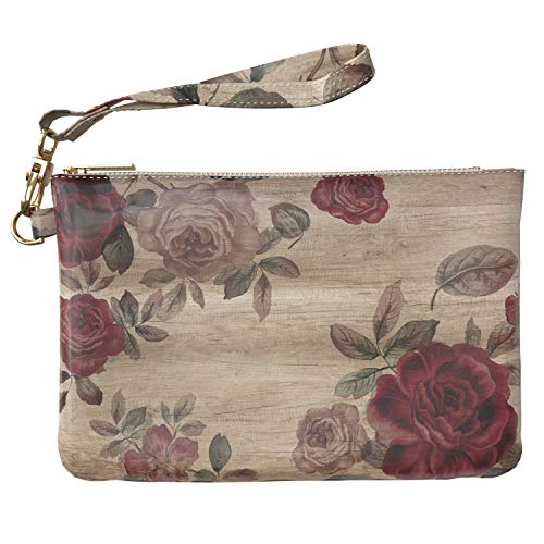 Lex Altern Makeup Bag 9.5 x 6 inch Aesthetic Wooden Rose Nature Flower Floral Case Toiletry Women Zipper Organizer Storage Wristband Girl Accessories Design Print Purse Pouch Cosmetic Travel Leather