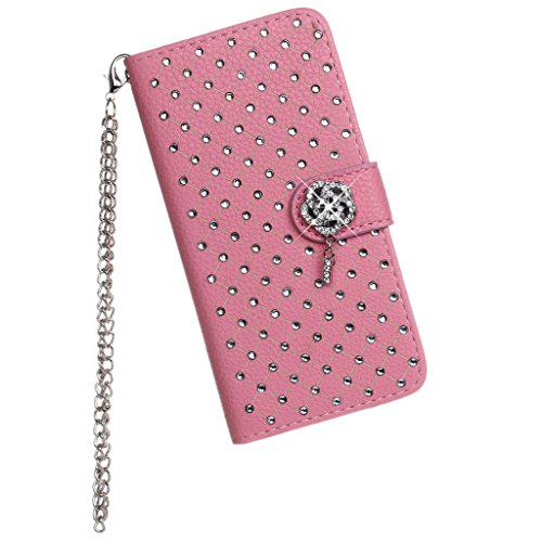 Galaxy S8plus Case, LU2000 Flip Folio Leather Handbag Wallet Wristlet Case with Metal Chain Sling Purse Clasp Stud Rhinestone Bling Star Decor for Samsung Galaxy S8+ / S8plus SM-G9 - Pink