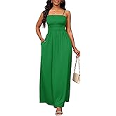 PerZeal Summer Dress Spaghetti Strap Casual Womens Fashion Sleeveless Beach Dress Pleat Long Tiered Maxi Dresses
