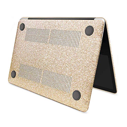 MacBook Air 13 Inch Case 2019 2018 Release A1932, Anban Glitter Bling Smooth Protective Laptop Shell Slim Snap On Case with Keyboard Cover Compatible for Mac Air 13 inch with Touch ID, Gold