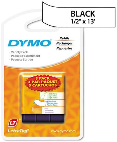 Genuine DYMO 3 Tape Pack: White Paper, White Plastic, Clear Plastic LetraTAG Tape Label for Dymo LetraTag Plus LT100T Label Maker