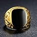 Star Jewelry Signet Pinky Ring With Black Square Enamel 18K Gold Plated For Men and Women Size 6-14