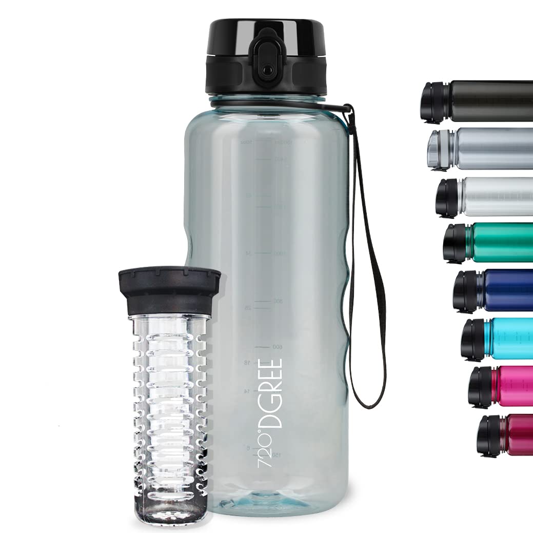 720°DGREE Water Bottle “uberBottle“ - 1.5 L crystalClear +Fruit-Infuser - BPA-Free Tritan, Leakproof, Reusable Drinking Bottle - Sports Bottle for Gym, Fitness, Hiking, Travel, School, Office