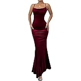 SHENHE Women's Velvet Maxi Dress Cowl Neck Criss Cross Low Back Sexy Bodycon Long Dress Wedding Guest Party