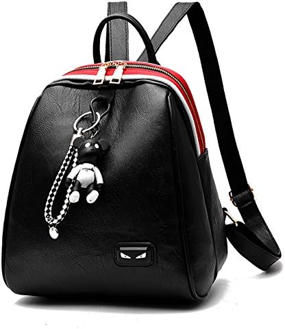 Girls Casual PU Leather Mini Backpack Purse for Women with Cartoon Pendant Red