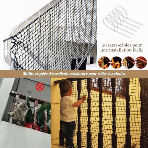 LJBD Heavy Duty Protective Net for Child Cats, Anti-Fall Safety Net - Polyester for Stairs, Balconies, Fences, Terraces, Pets for Cars (Size: 2 x 5 m (7 x 16 ft), Colour: Black