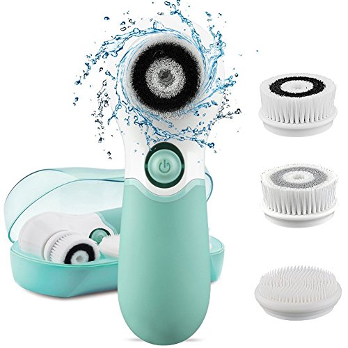 KOOVON Waterproof Electric Facial Cleansing Spin Brush with 3 Heads for Exfoliating Removing Blackhead