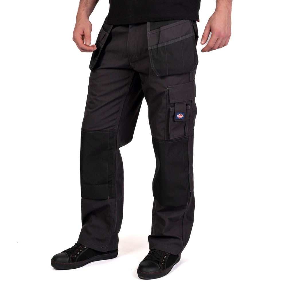 Lee Cooper Workwear LCPNT216 Mens Multi Pocket with Knee Pad Pockets Fixed Holster Work Cargo Trouser,Grey/Black,32W/31L