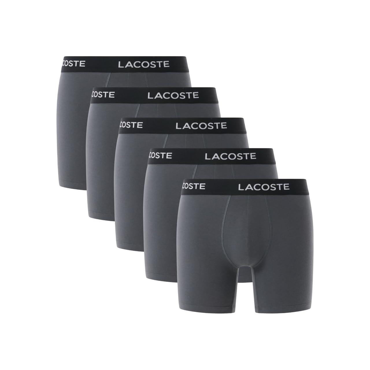 Lacoste Mens Cotton Stretch Essentials Boxer Briefs, 5-Pack, Shadow Grey, Large Image