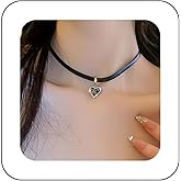 Erimberate Bohemian Leather Heart Choker Necklace Black Crystal Heart Pendant Necklace Black Leather Collar Necklace Minimalist Cz Paved Heart Necklace Jewelry for Women